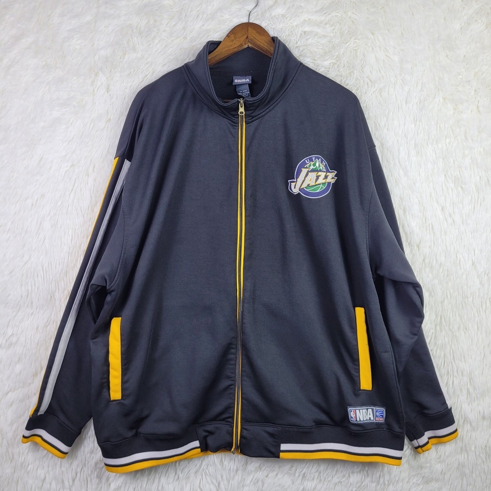 NBA Utah Jazz Track Jacket Mens 2XL Black Yellow Full‎ Zip Basketball VTG